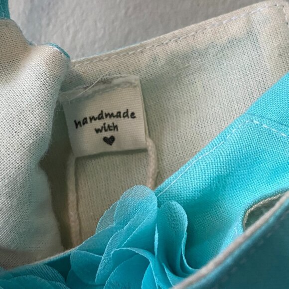 Handmade Children's 100% Cotton Embellished Blue Crossed Straps Dress - Picture 3 of 12